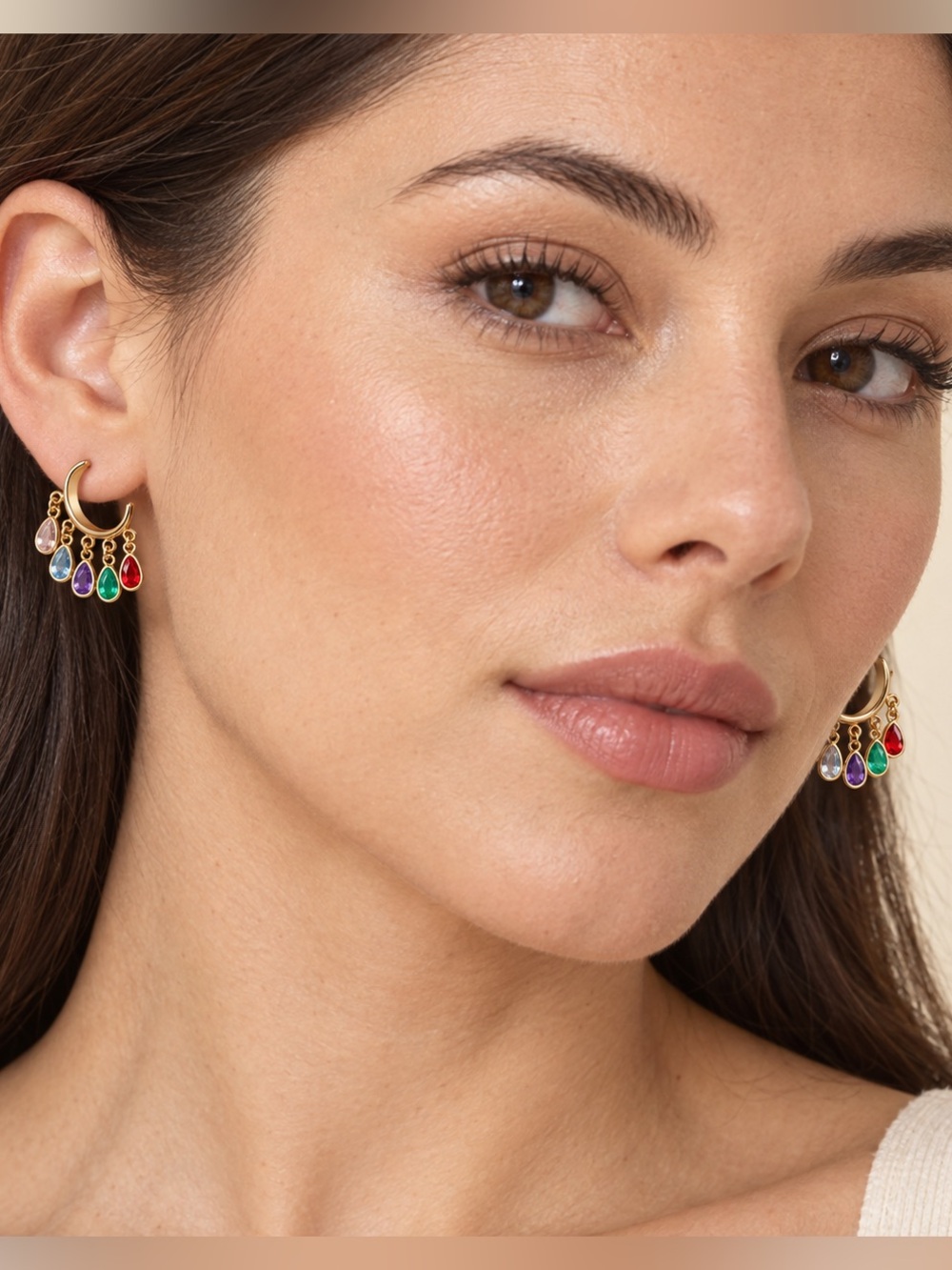 Gold Multi-Color Teardrop Hoop Earrings NWT